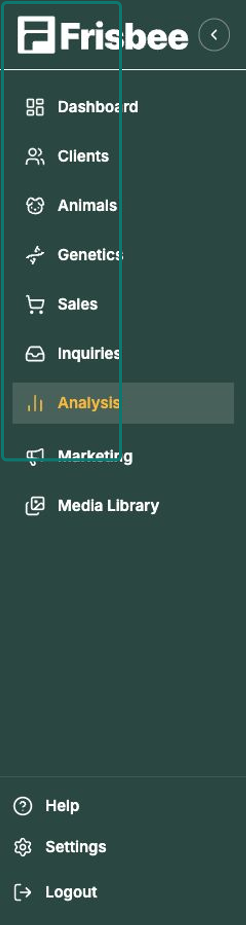 The left-hand menu with Analysis expanded, showing Sire & Dam and Sales Map sub-pages