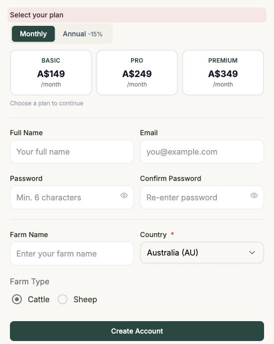 The Frisbee sign-up page showing the Select your plan options and the account details form