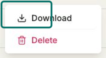 A file row in the Media Library with its actions menu open, showing Download and Delete