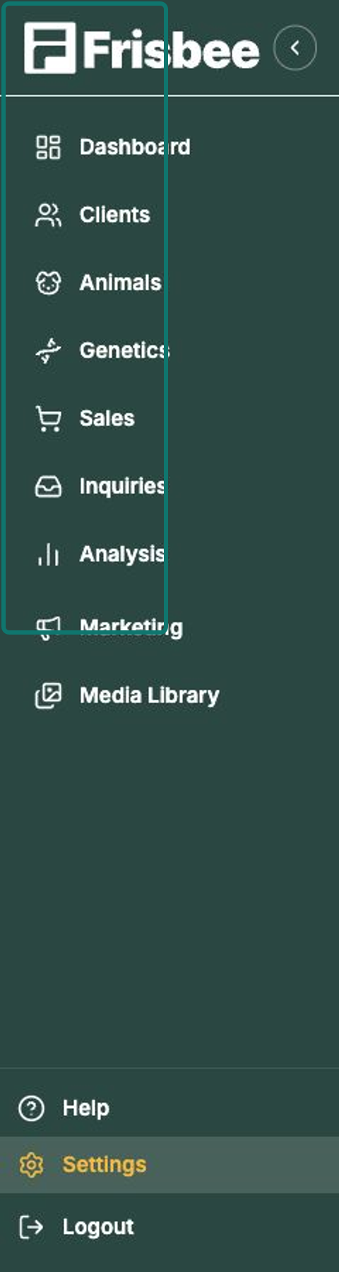 The Settings group expanded in the left-hand navigation, listing Farm Profile, Custom Fields, EBV Display, API Keys, Usage and Users